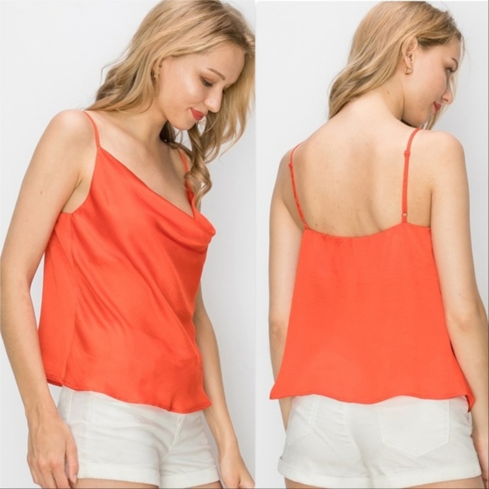 ANGELINA Satin Cami Top / Camisole - Coral - Picture 4 of 5